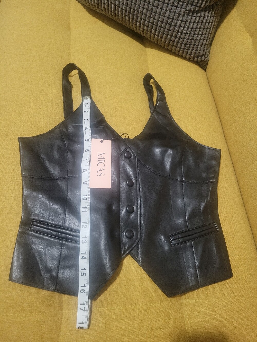 Black Faux Leather Crop Vest Top - Picture 6 of 6